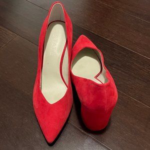 1. State Red Sueded Pointy-toed Block Heels Size 9.5
